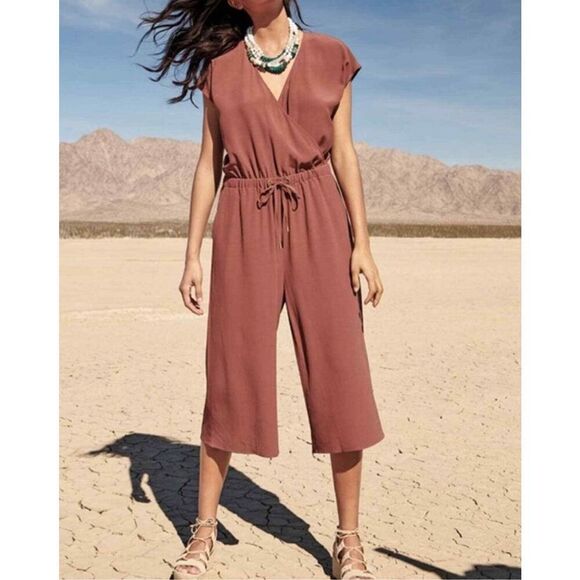 Eileen Fisher NWT Russet Rust Cropped Wide Leg Jumpsuit Pockets size L